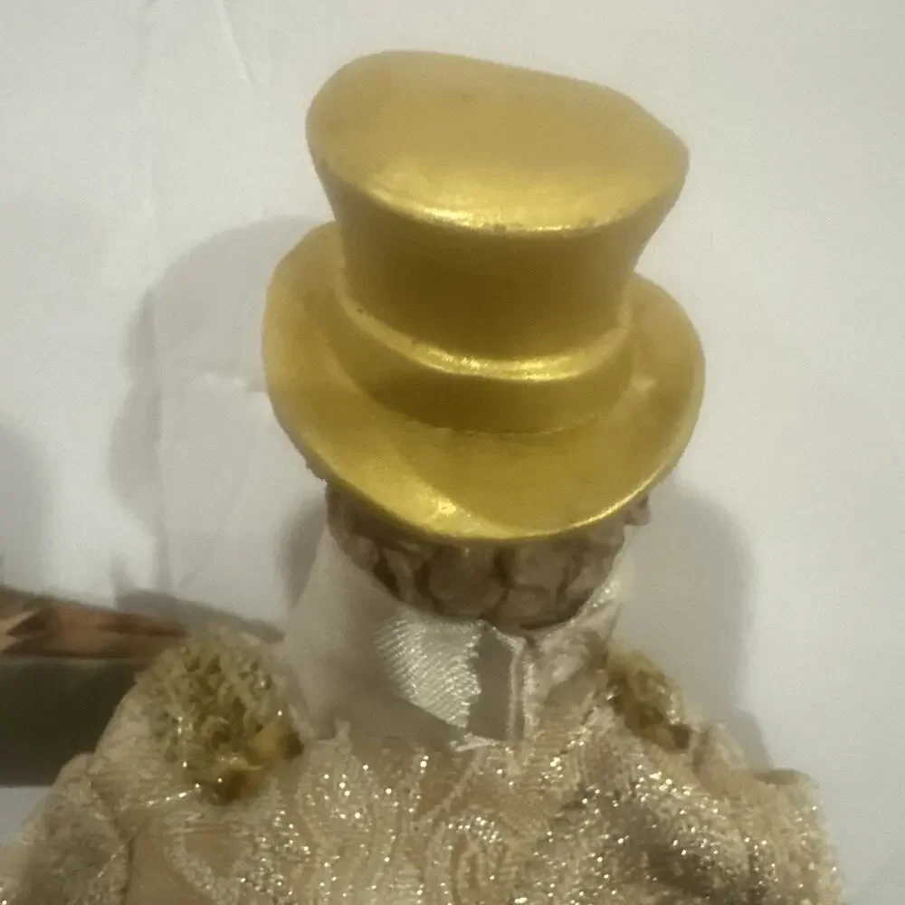 Vintage Christmas Caroler Man Doll Gold Outfit Song Book Holiday Decoration